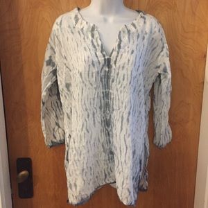 100% Cotton Blue & White Tie Dye Loose Tunic Top Size Medium